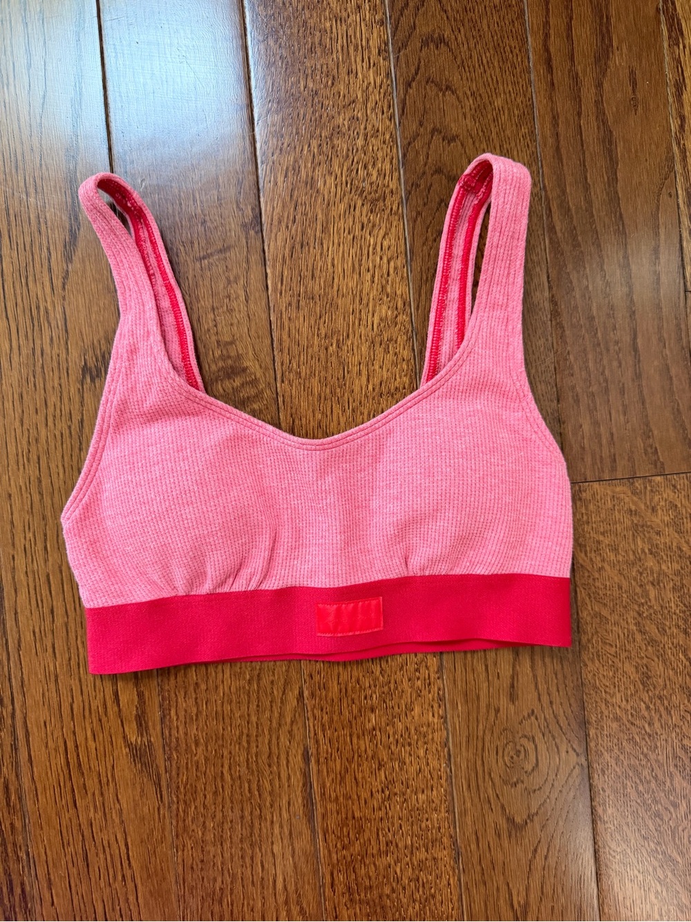 Pink Ribbed Bralette with Red Elastic Band